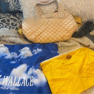 MZ Wallace Sutton Ombre Yellow Quilted Shoulder Bag with Leather Logo Patch